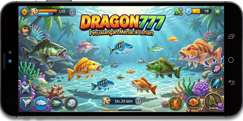 Tampilan gameplay seru dalam DRAGON777 saat menembak ikan.