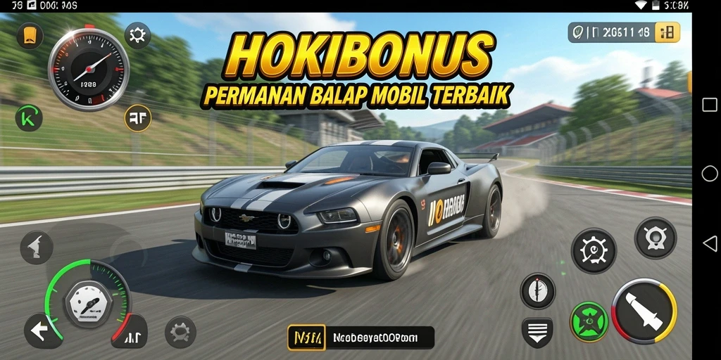 Screenshot HOKIBONUS menampilkan aksi balap yang mendebarkan.