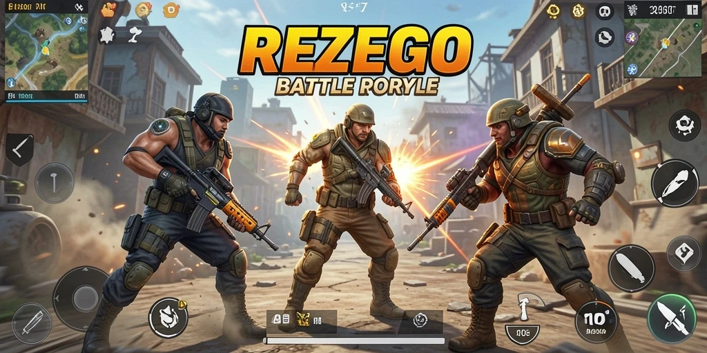 Screenshot gameplay <strong>REZEGO</strong> yang menunjukkan aksi pertarungan Battle Royale yang mengesankan.