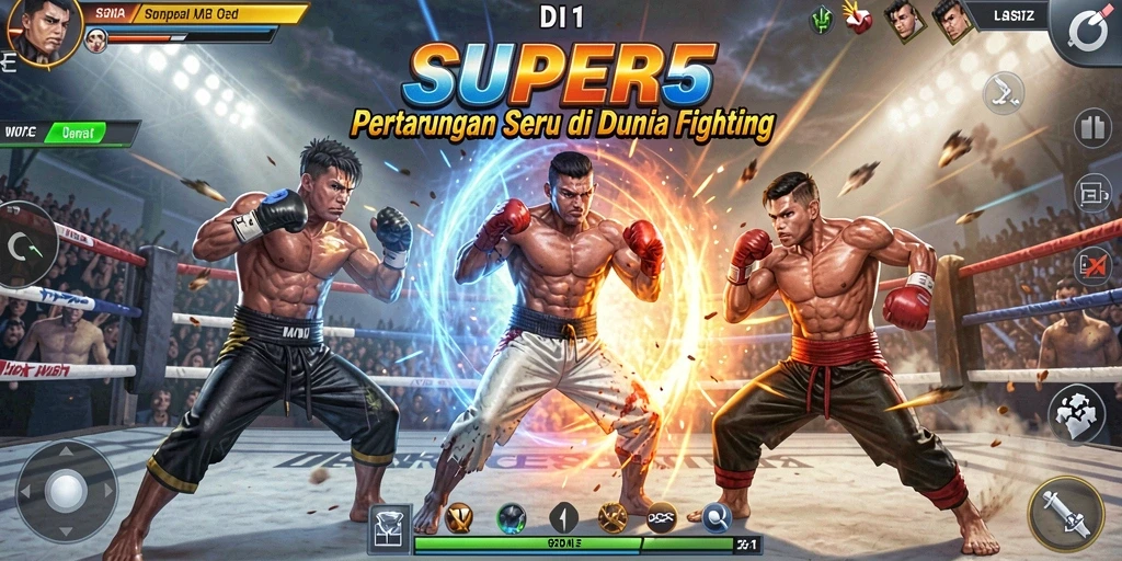 Gameplay SUPER5 yang mendebarkan dengan serangan kombinasi epik.
